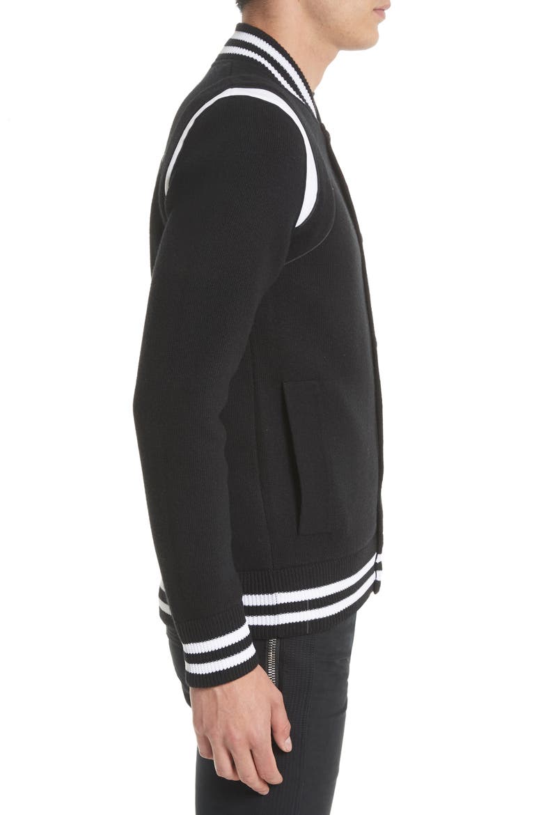 Logo Back Knit Bomber Jacket, Alternate, color, BLACK