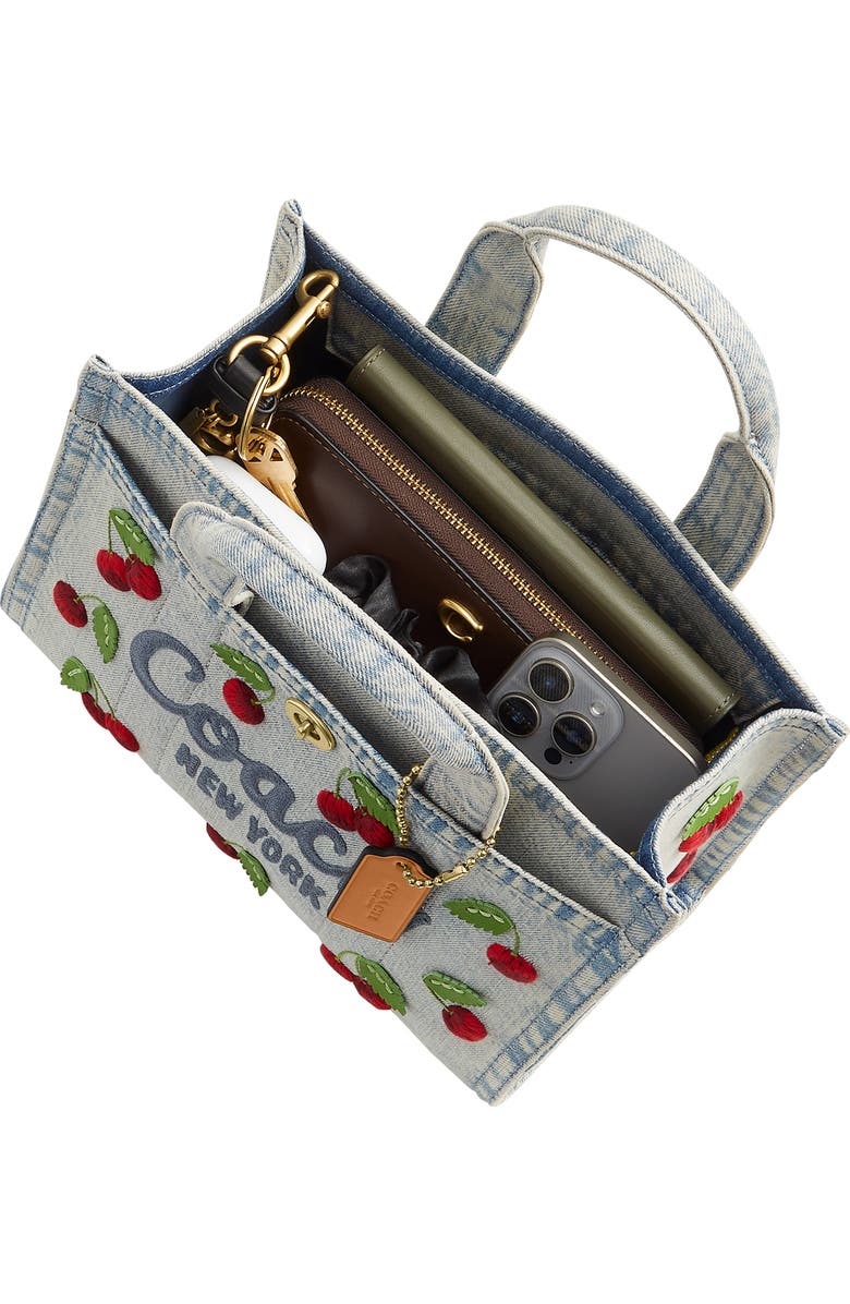 COACH Cherry Embroidery Cargo Denim Tote 26, Alternate, color, Denim Multi