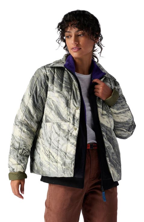 Oakbury Print Synthetic Quilted Shirt Jacket  - Women's