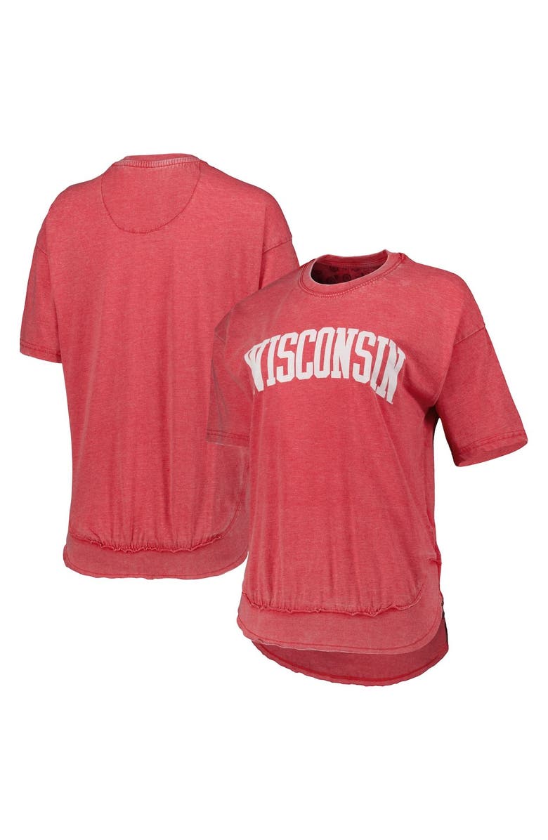PRESSBOX Women's Pressbox Heather Red Wisconsin Badgers Arch Poncho T-Shirt, Main, color, Heather Red