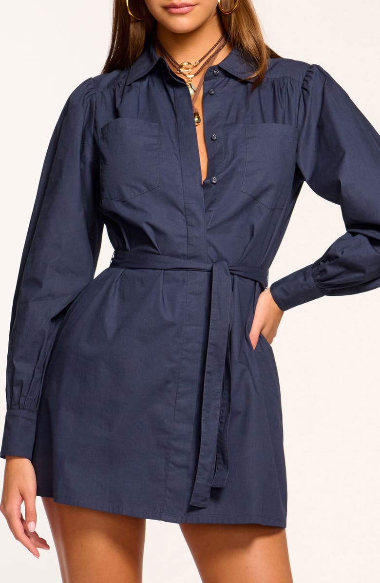 Ramy Brook Mitch Long Sleeve Cotton Mini Shirtdress, Alternate, color, Navy