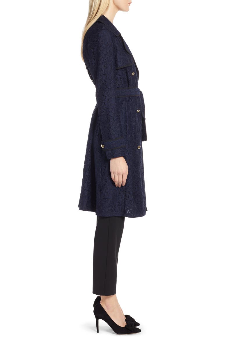 x Atlantic-Pacific Lace Trench Coat, Alternate, color, NAVY