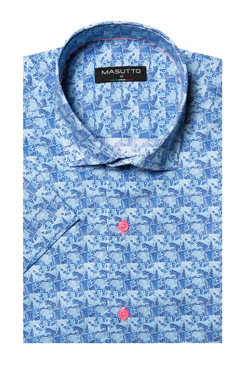 Louis Print Button-Up Short Sleeve Shirt, Main, color, Blue
