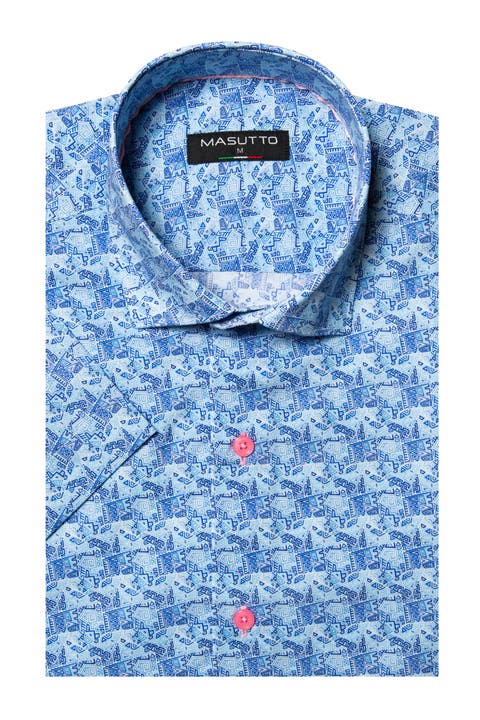 Louis Print Button-Up Short Sleeve Shirt