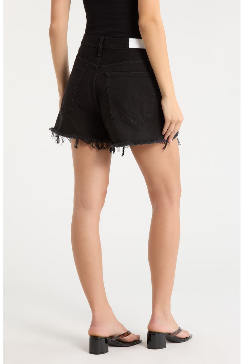 The Breezy Frayed Hem Denim Shorts, Alternate, color, WASHEDBLACK