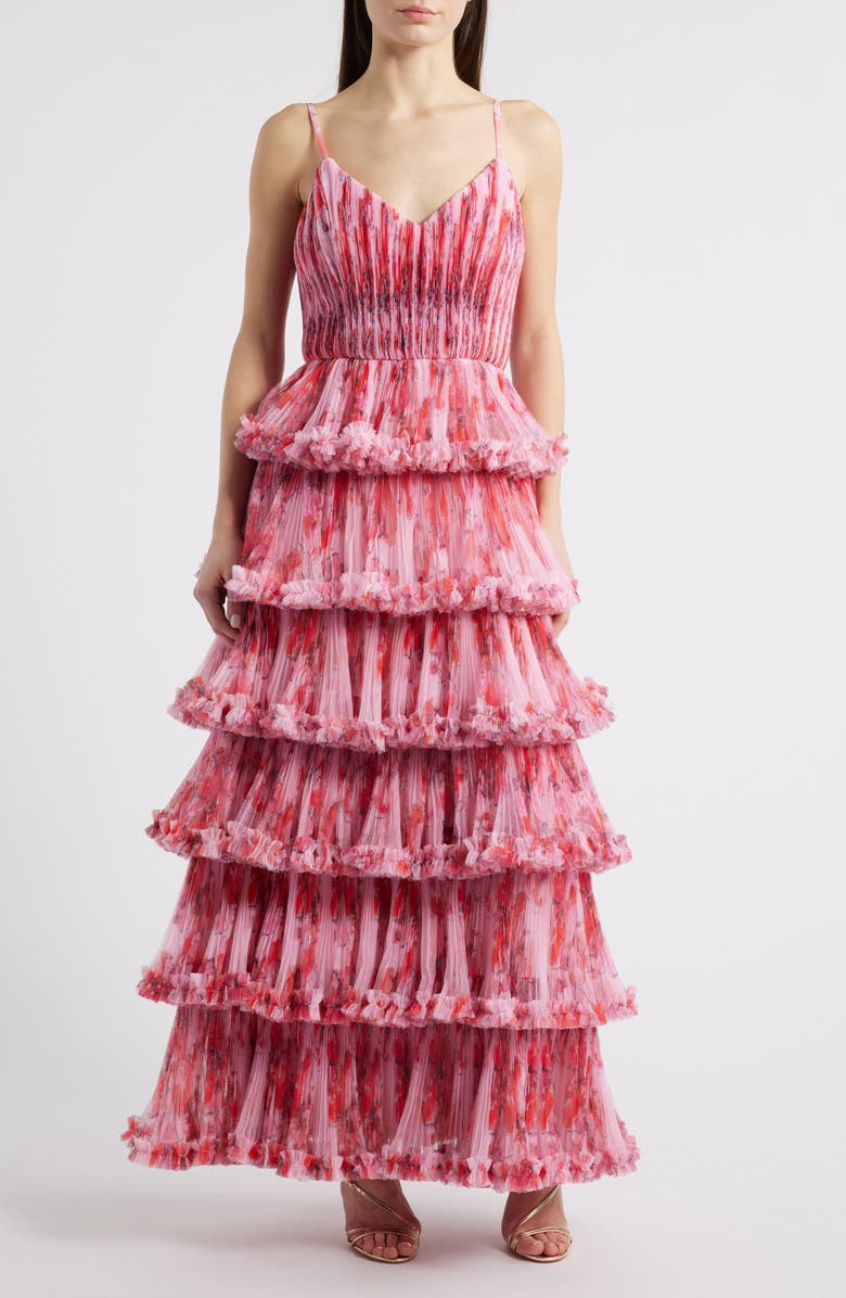 Hutch Plissé Ruffle Tiered Sleeveless Maxi Dress, Main, color, 