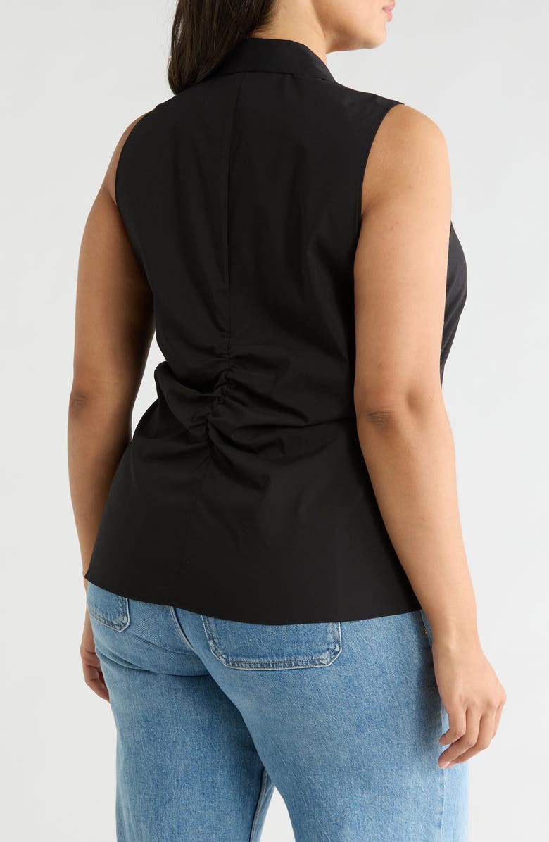 Magaschoni Collared Ruched Shirt, Alternate, color, Black