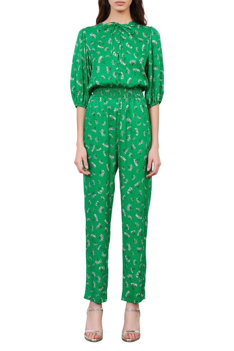 Floral Elbow-Sleeve Woven Jumpsuit, Main, color, GREEN/ WHITE