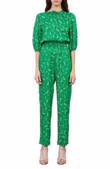maje Floral Elbow-Sleeve Woven Jumpsuit