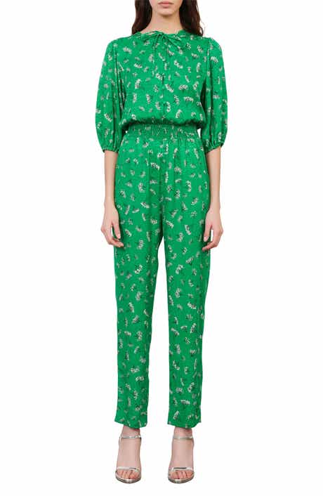 maje Floral Elbow-Sleeve Woven Jumpsuit