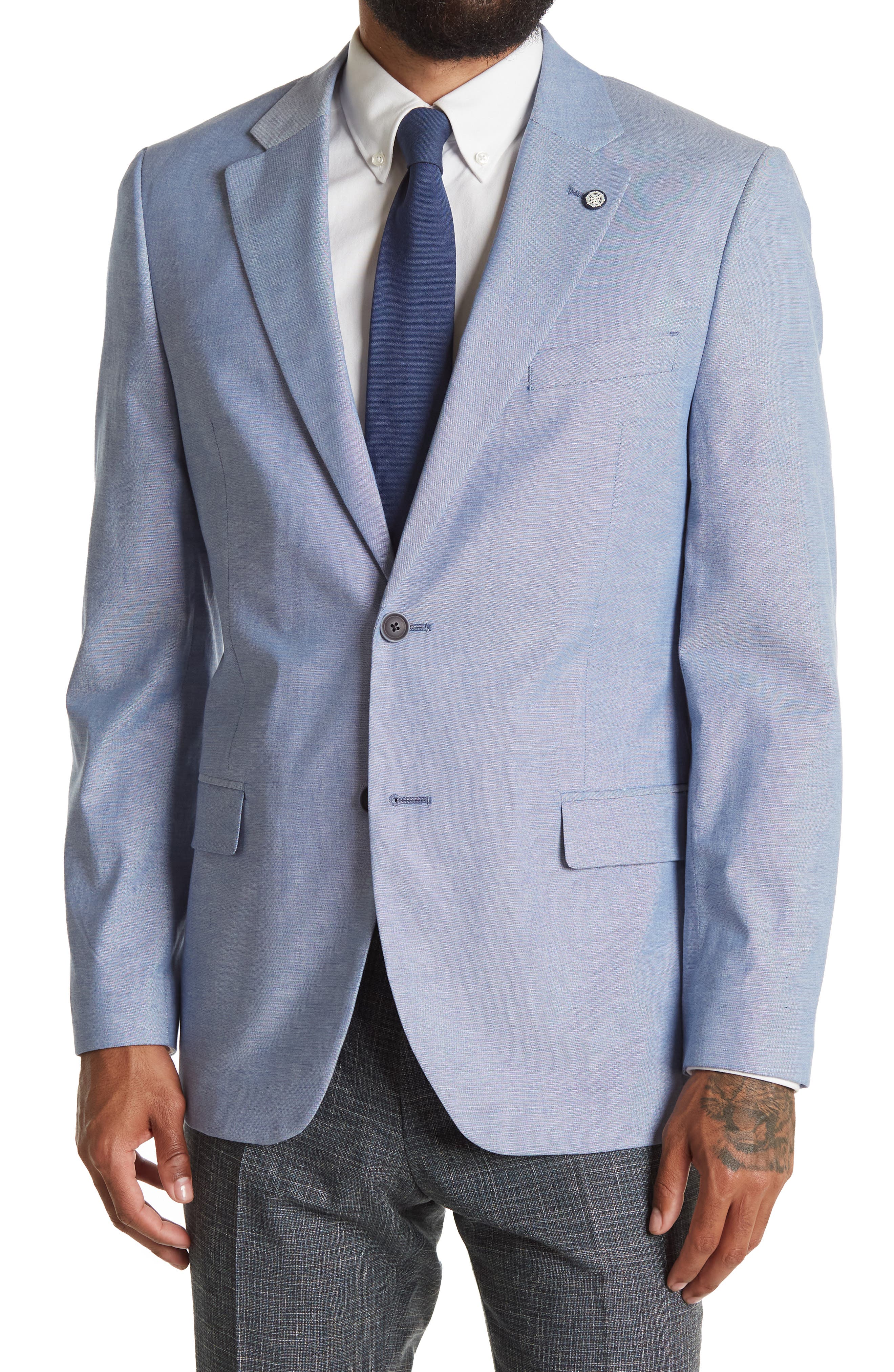 Nautica Blue Chambray Two Button Notch Lapel Stretch Cotton Sport Coat