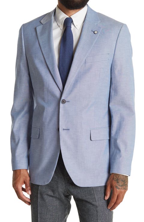 Blue Chambray Two Button Notch Lapel Stretch Cotton Sport Coat