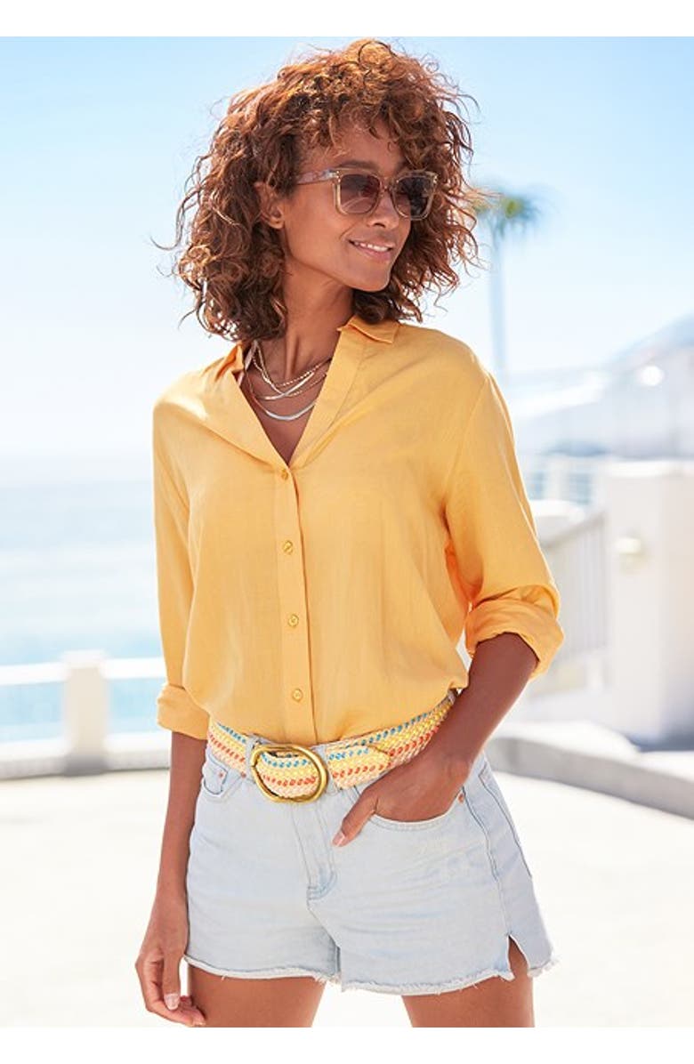 LASCANA Women's Button Down Blouse, Alternate, color, Apricot