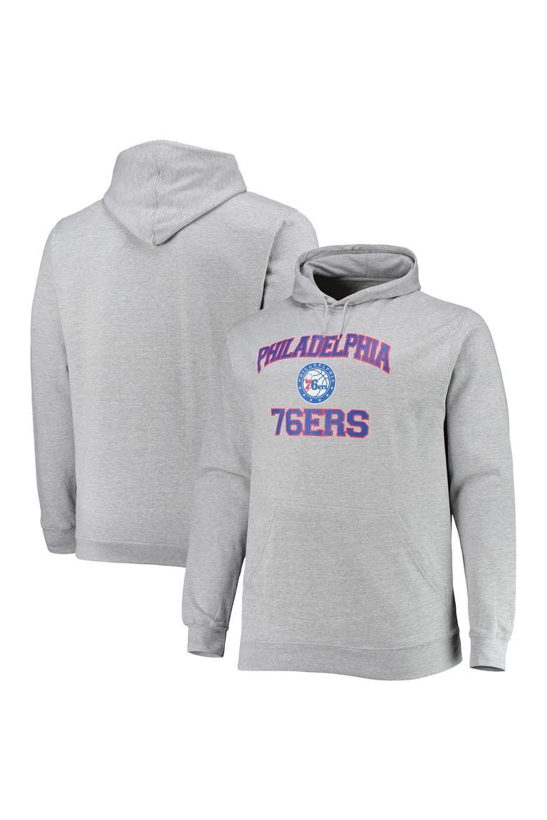 Men's Heathered Gray Philadelphia 76ers Big & Tall Heart & Soul Pullover Hoodie, Main, color, Heather Gray