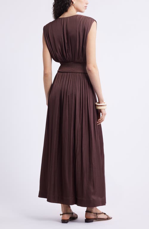 Nordstrom Sleeveless Smocked Satin Maxi Dress In Brown