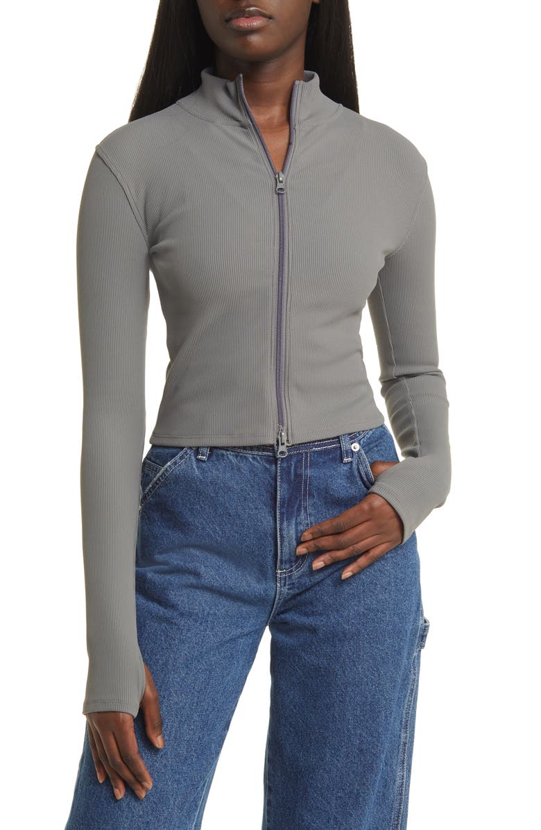 BP. Rib Mock Neck Zip-Up Jacket, Alternate, color,