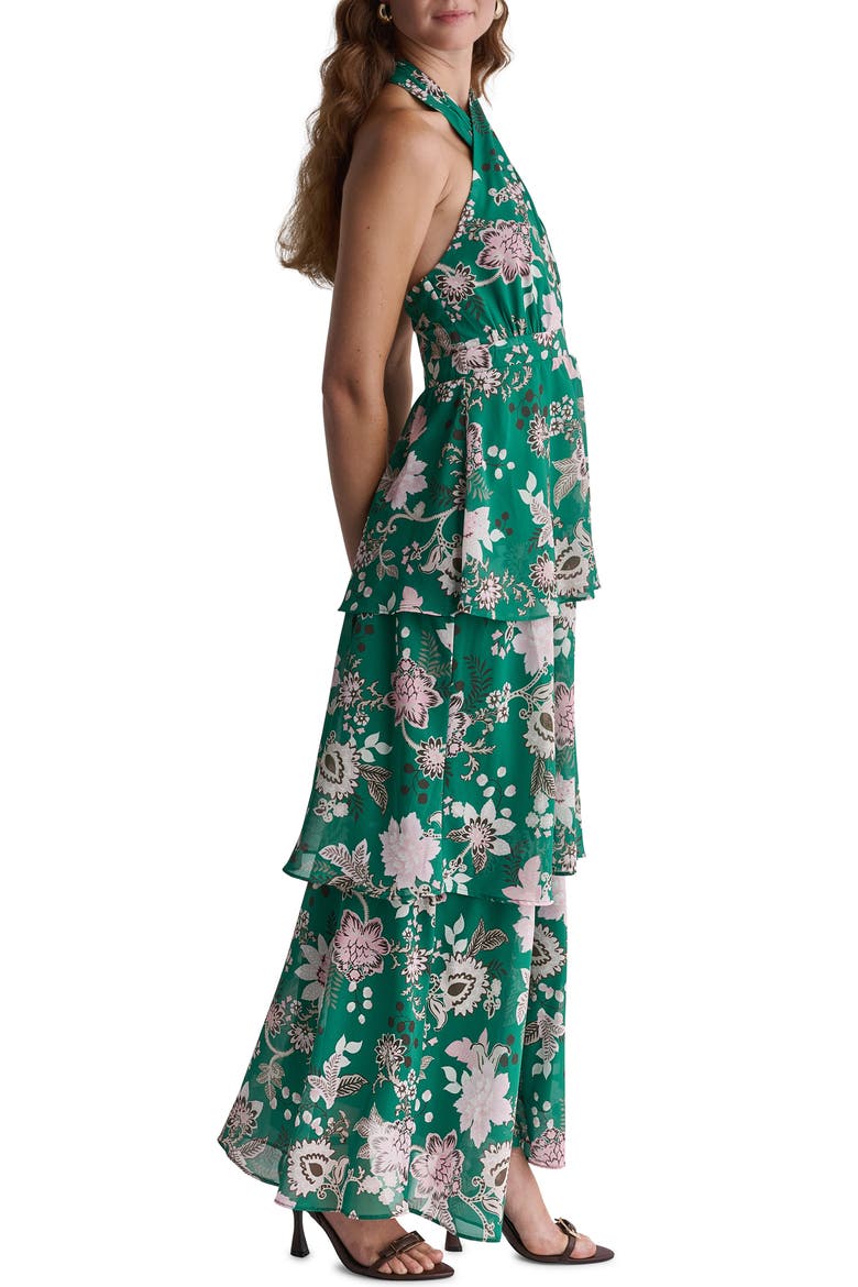 Floral Tiered Halter Maxi Dress, Alternate, color, LUSH GREEN MULTI
