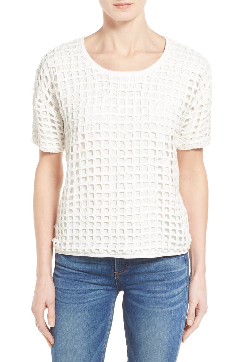 Short Sleeve Crochet Top, Main, color, IVORY