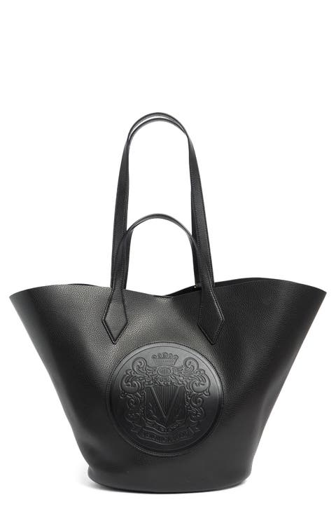 Embossed Crest Leather Tote Bag