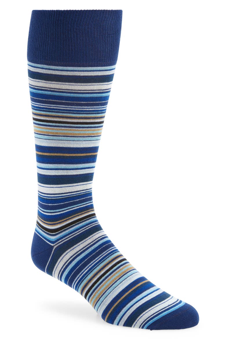 Stripe Cotton Blend Crew Socks, Main, color, NAVY