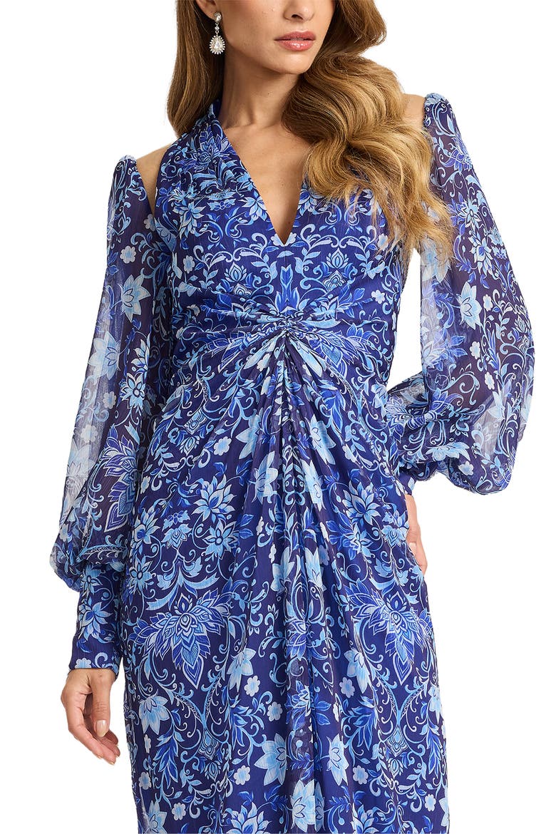 Floral Long Sleeve Cocktail Dress, Alternate, color, BLUE IRIS/ MULTI