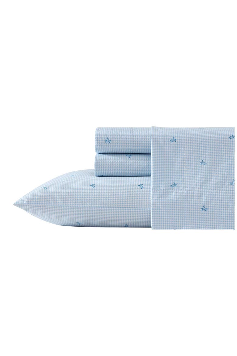 Turtle Gingham 3-Piece Cotton Sheet Set, Main, color, PASTEL BLUE