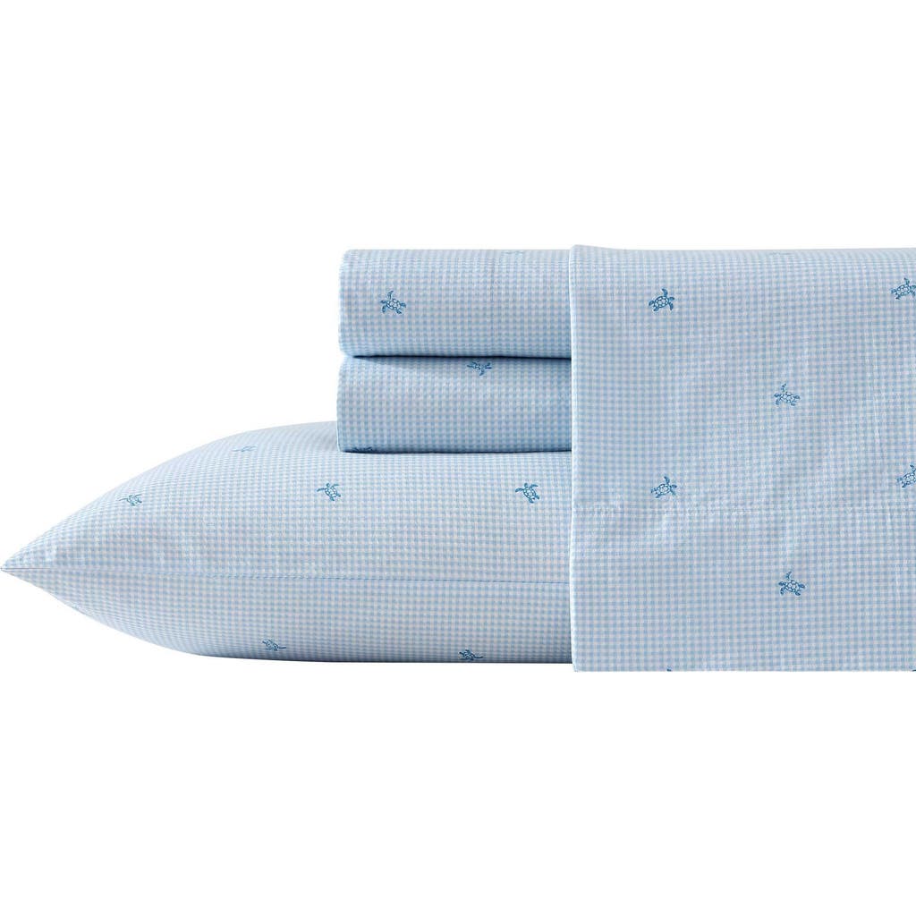 Laura Ashley Turtle Gingham 3-piece Cotton Sheet Set In Pastel Blue