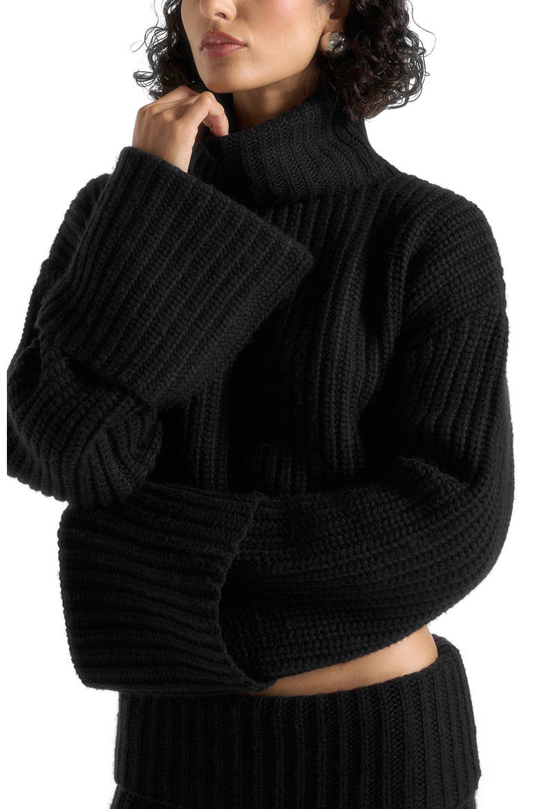 Amaya Roll Neck Knit Jumper With Cuffs, Alternate, color, Black