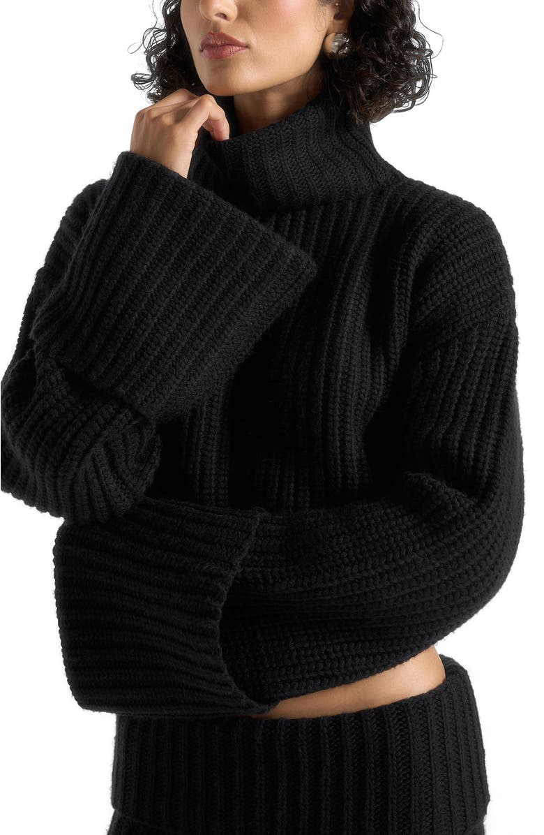 Manière De Voir Amaya Roll Neck Knit Jumper With Cuffs, Alternate, color, Black