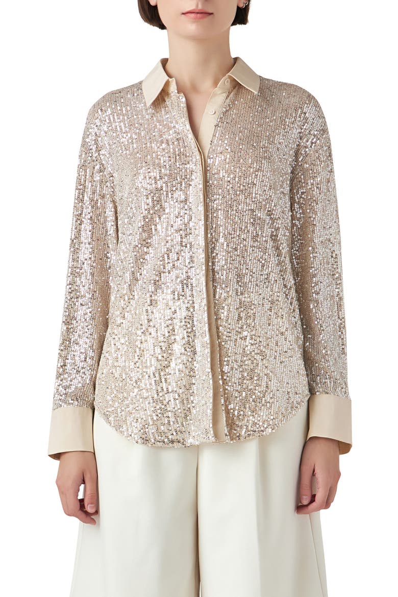 Oversize Sequin Shirt, Main, color, IVORY