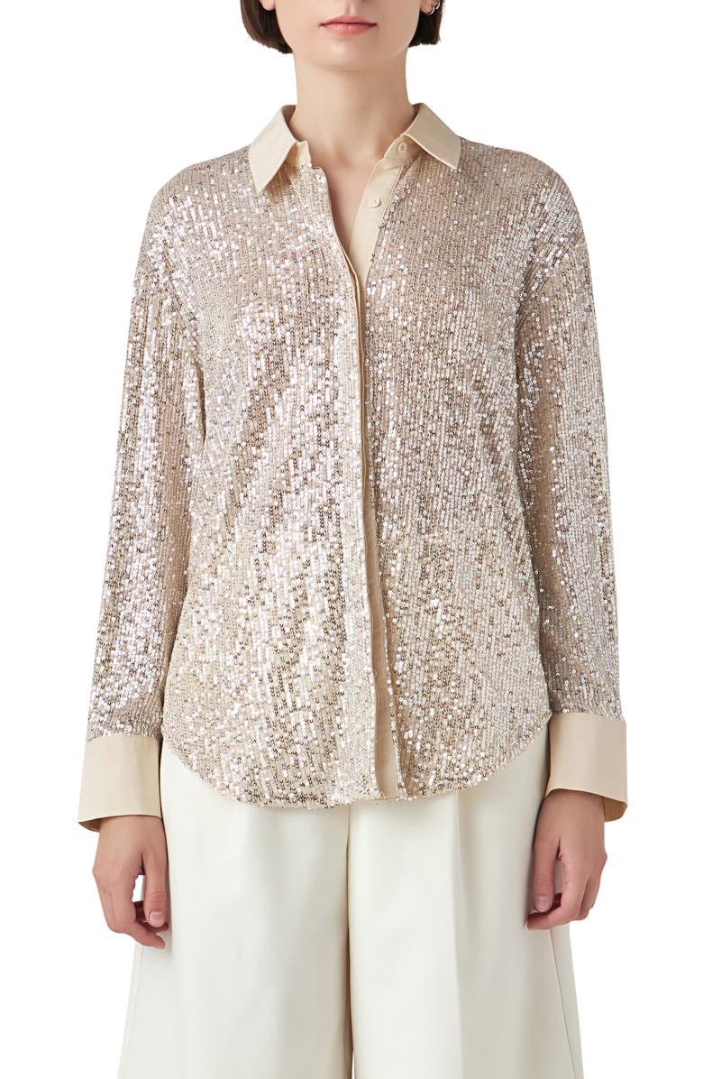 Grey Lab Oversize Sequin Shirt, Main, color, Ivory