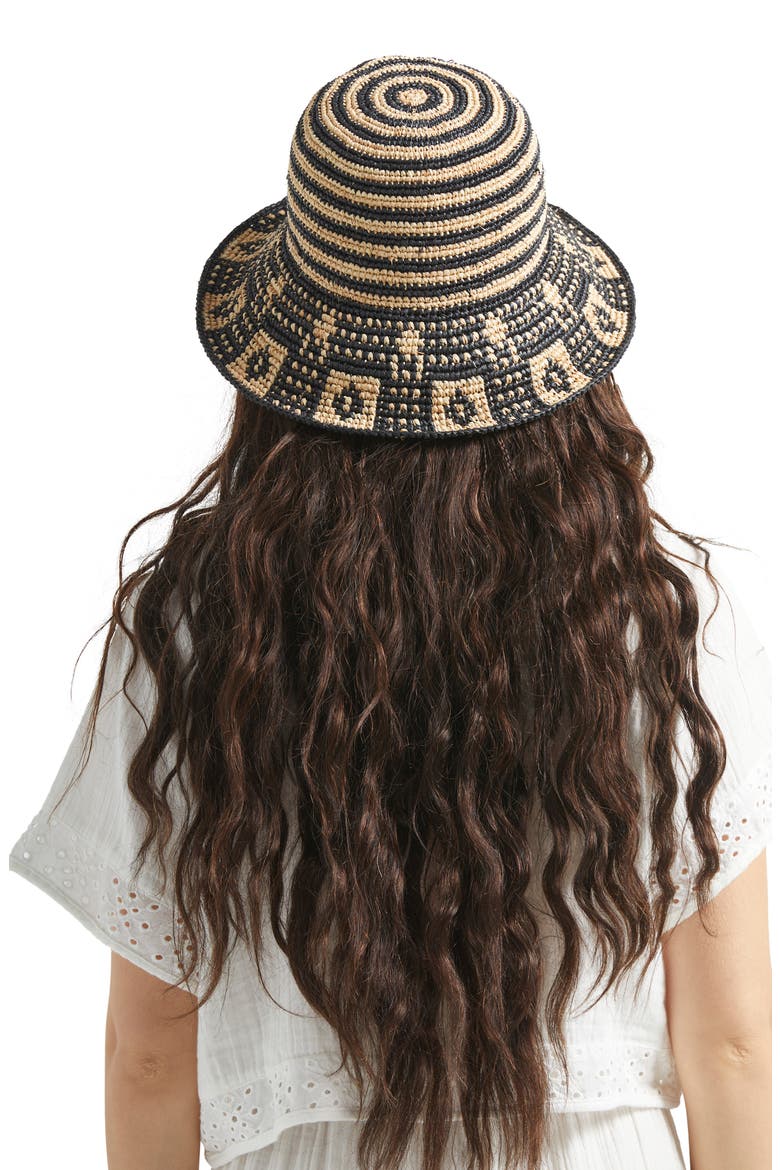 Redding Packable Straw Bucket Hat, Alternate, color, BLACK/ NATURAL