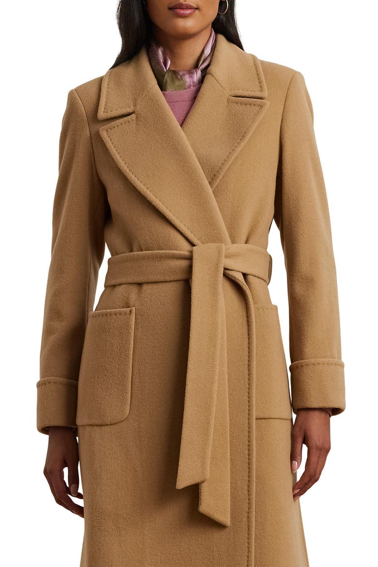 Belted Wool & Cashmere Blend Wrap Coat, Alternate, color, CAMEL