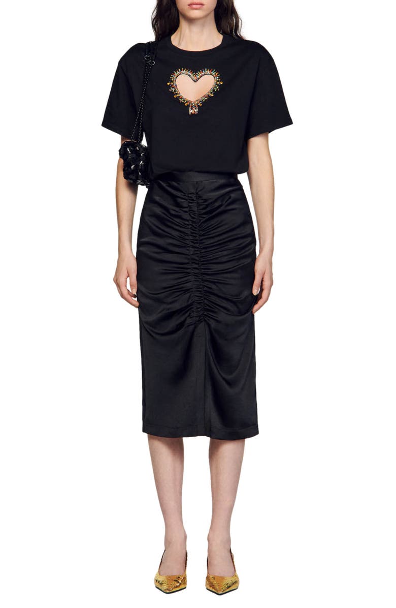 SANDRO Murphy Rhinestone Heart Cutout Top, Alternate, color, 