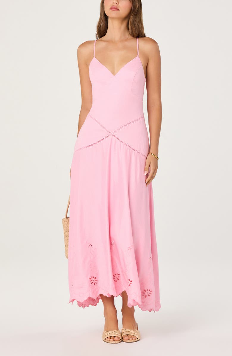ASTR the Label Lainey Ladder Stitch & Embroidery Detail Linen Blend Dress, Main, color, Pink
