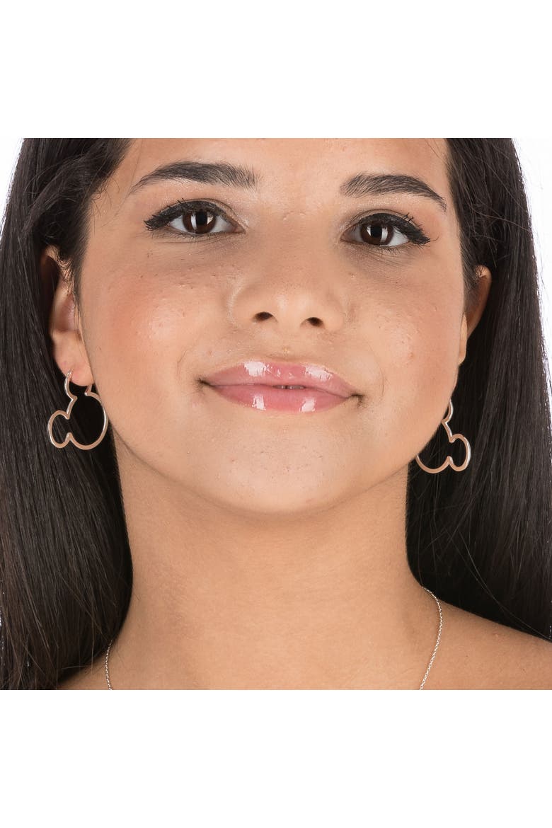 Mickey Mouse Sterling Silver Outline Hoop Earrings, Alternate, color, Silver