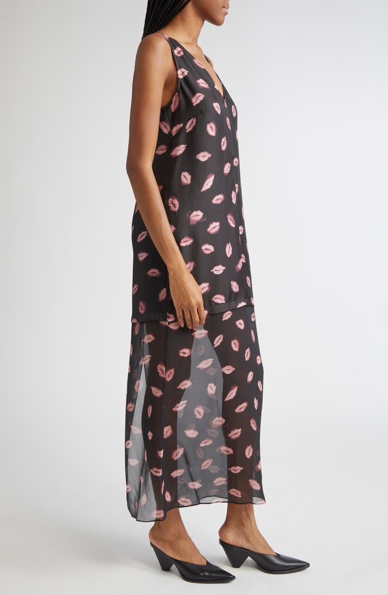 Altuzarra Katrin Lip Print Silk Chiffon Dress, Alternate, color, Black Kisses