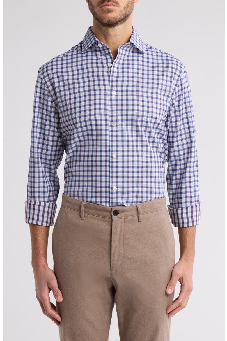 Slim Fit Plaid Quick Wicking Stretch Dress Shirt, Main, color, CABERNET