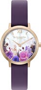 Olivia Burton Autumn Floral Leather Strap Watch, 28mm