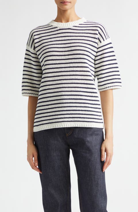 Stripe Cotton Pointelle Sweater