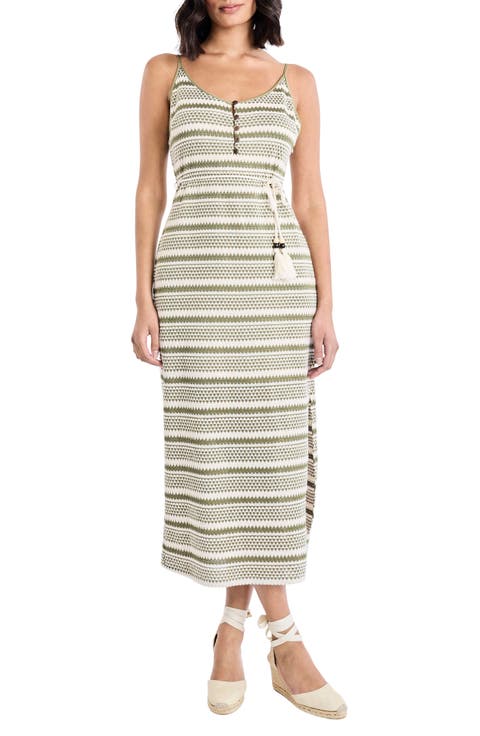 Geometric Stitch Tie Waist Sweater Dress