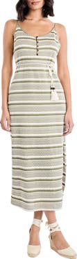 The Good Journey Geometric Stitch Tie Waist Sweater Dress