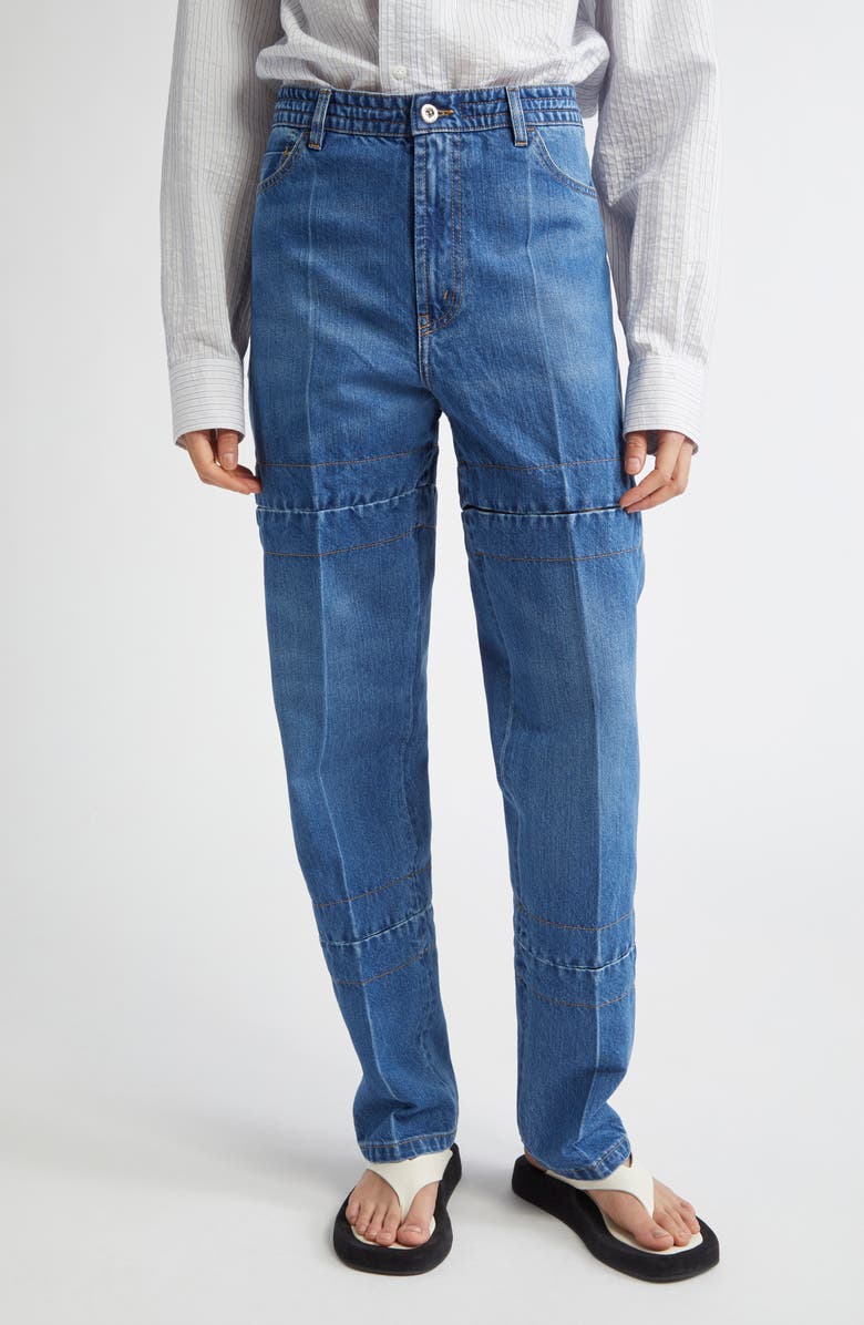 SETCHU Hook & Eye Convertible Paper Denim Straight Leg Jeans, Main, color, Indigo Wash