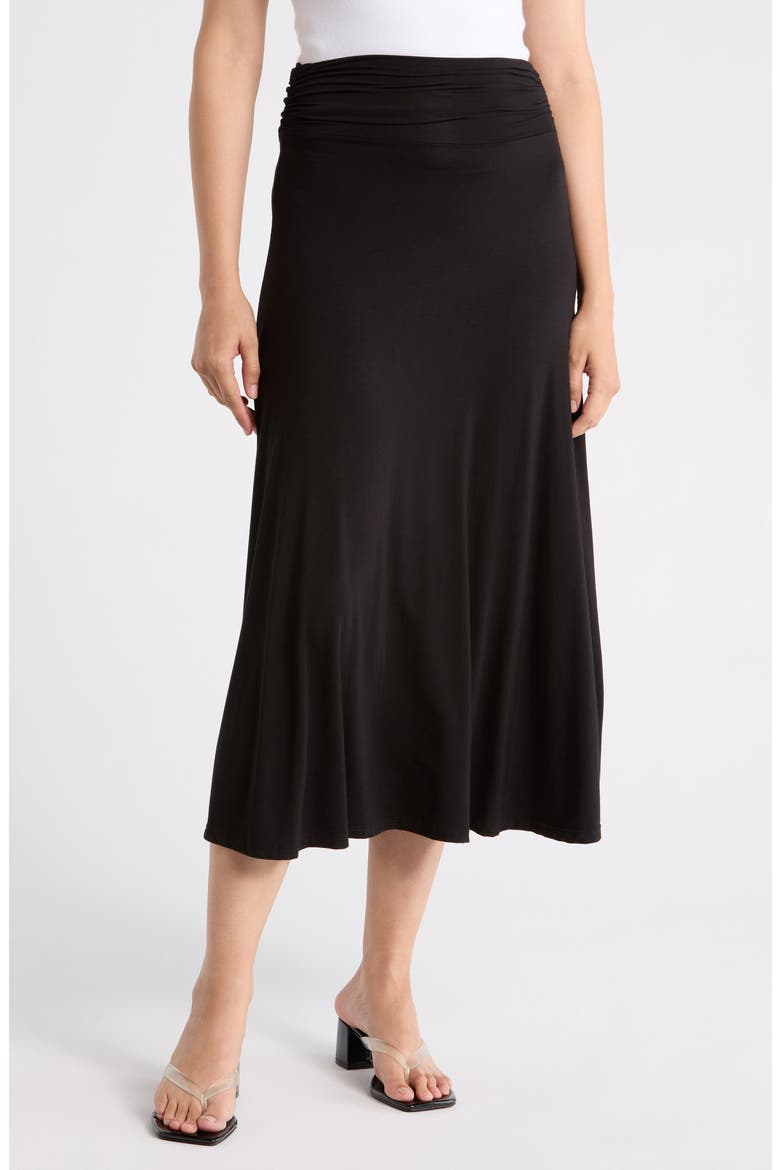 Foldover Waist Midi Skirt, Main, color, BLACK