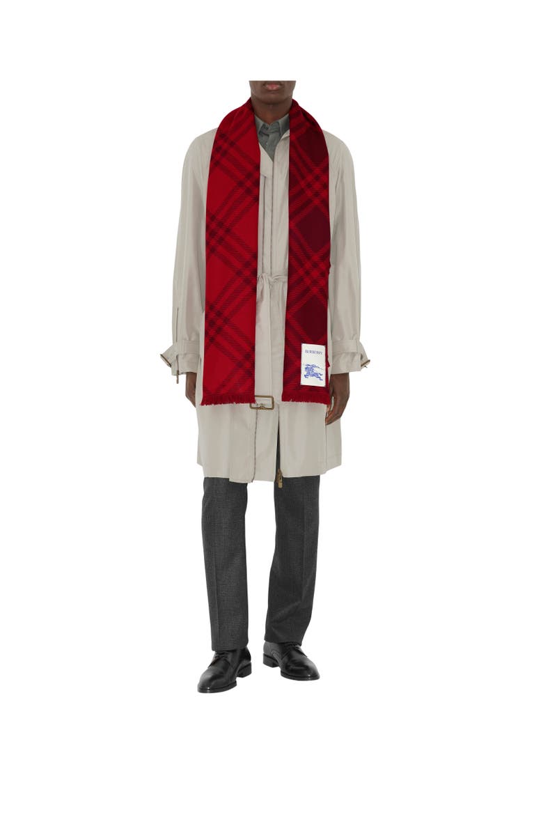 Wide Check Wool Silk Scarf, Alternate, color, Oxblood red/pillar red