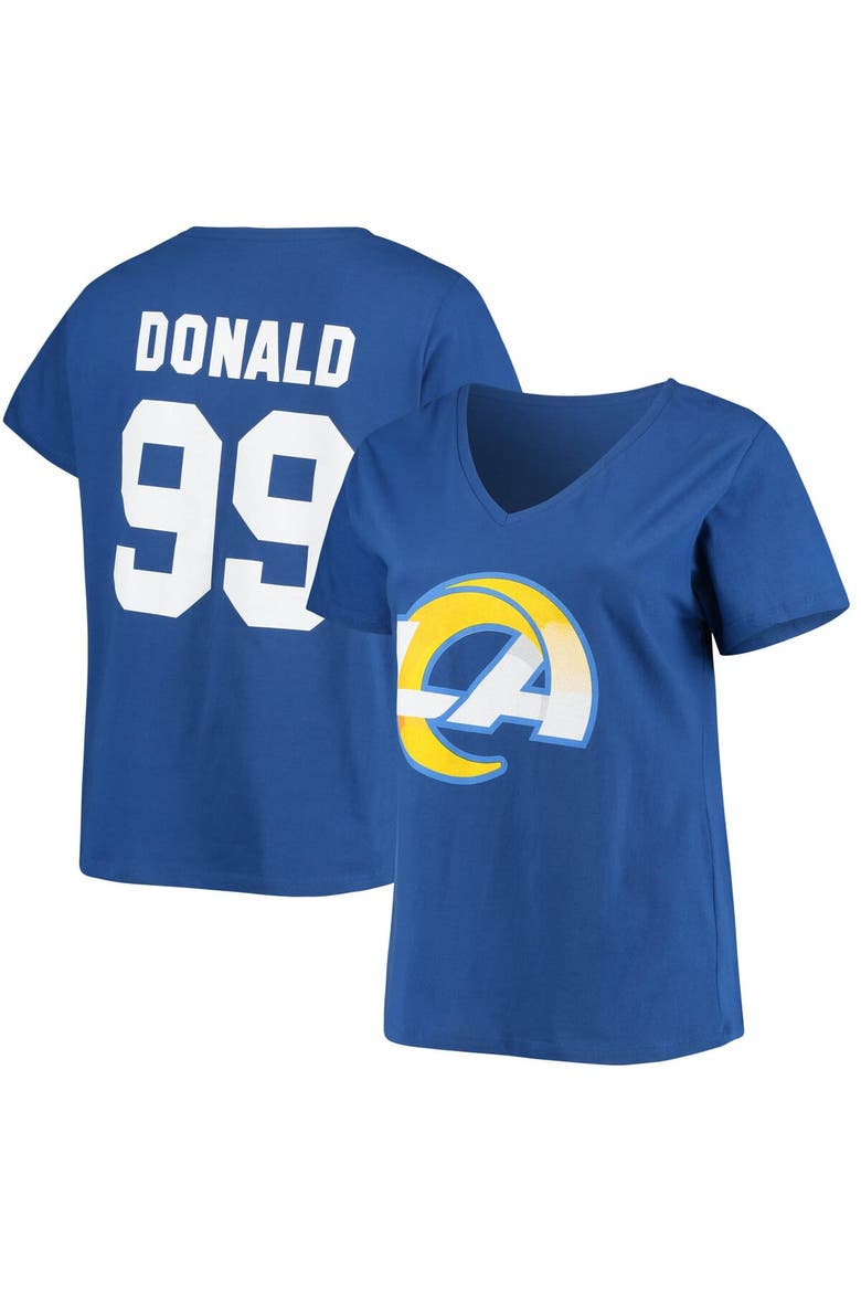 Women's Fanatics Branded Aaron Donald Royal Los Angeles Rams Plus Size Name & Number V-Neck T-Shirt, Main, color, Royal