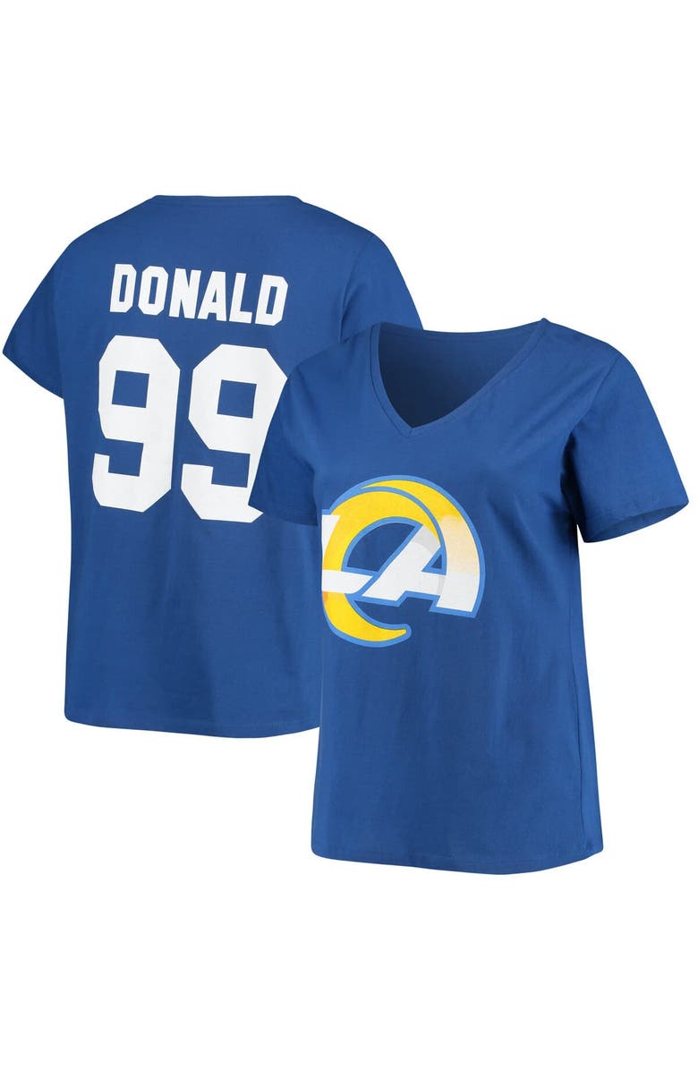 FANATICS Women's Fanatics Branded Aaron Donald Royal Los Angeles Rams Plus Size Name & Number V-Neck T-Shirt, Main, color,