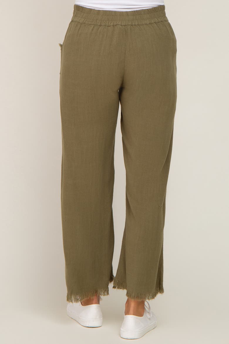 Linen Frayed Hem Crop Pants, Alternate, color, Olive Green