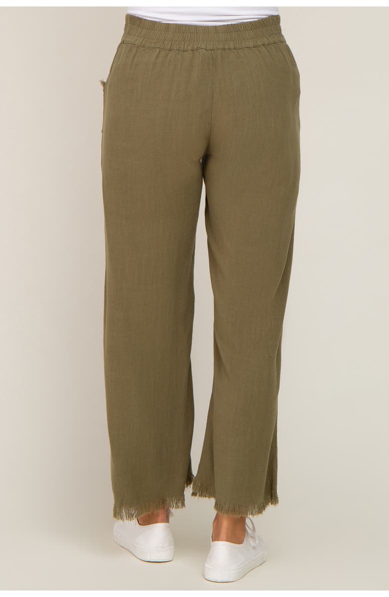 PinkBlush Linen Frayed Hem Crop Pants, Alternate, color, Olive Green