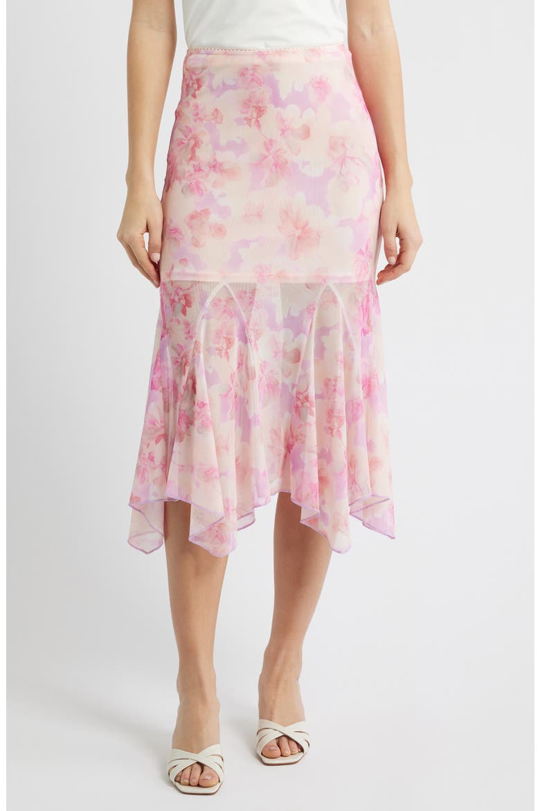 Floral Chiffon Handkerchief Midi Skirt, Main, color, PINK FLORAL